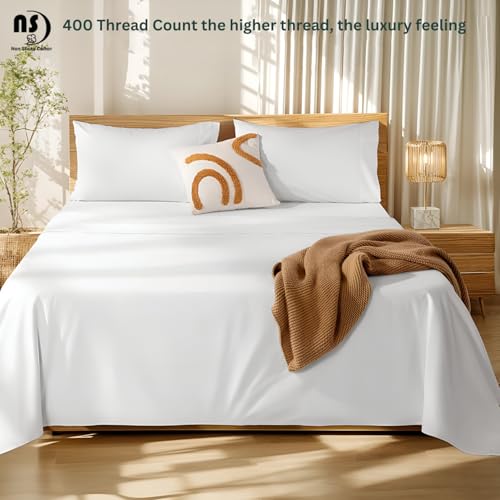 Image of Twin 2 Pack Bedsheet Sets - 400 Thread Count 100% Cotton Sateen - 4 PC Sheet Set -Extra Soft, Breathable & Cooling Sheets - Set of 2 Deep Pocket Bed Sheets - White Solid