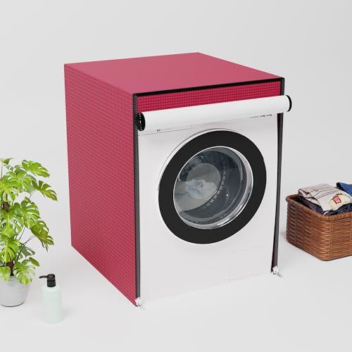 Image of Kuber Industries PVC Washing Machine Cover Front Load for IFB | Front Load Washing Machine Cover - Ideal for 6 kg, 6.5 kg, 7 kg | Barik Check Design - Maroon