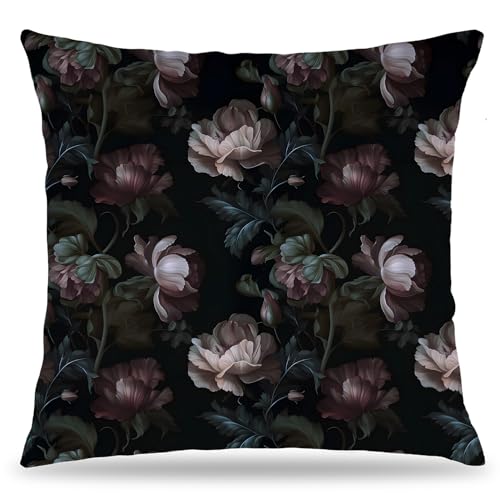 LUKIPOM Moody Elegant Peony Floral Pillow Covers 18x18 Double-Sided, Flower Floral Room Decor, Aesthetic Cottagecore Rustic Flower Botanical Decorative Throw Pillow Covers