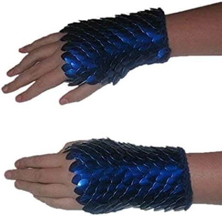 Custom for P. 8.5 in Scale Gauntlets - Deep Blue In Dragonhide Knitted Armor
