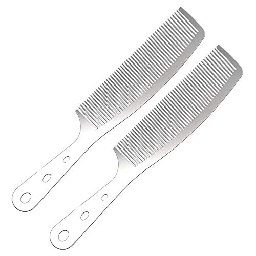 2pcs Metal Anti Static Barber Combs Stainless Steel Hair Comb Cutting Comb set Hair Styling Hairdressing Comb for Men Women Salon (handle Rake Combs)