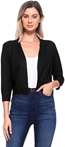 Cielo Women's Soft Solid Open Front 3/4 Sleeve Sweater Cardigan Black Medium