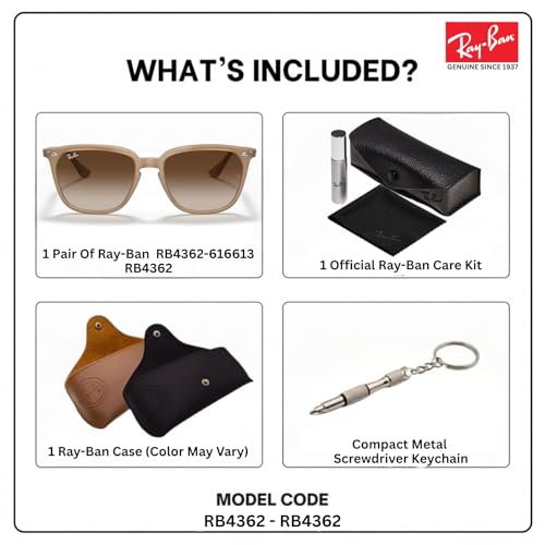 Image of Ray-Ban RB4362 Square Shaped Sunglasses for Men & Women with Official RAYBAN Eyewear Kit