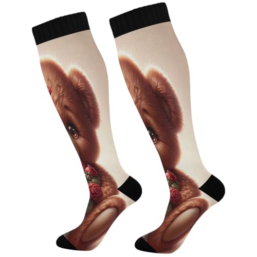 Joisal Tedder Bear Rose Flowers Compression Knee High Socks for Featured Comfort and all Day Comfort, 2 pairs