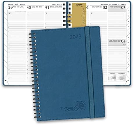 POPRUN 2023 Diary A5 Week to View 22 x 16.5 cm - Vertical Weekly Planner with Appointments, Monthly Tabs, Vegan Leather Soft Cover, FSC® Certified 100 GSM Ivory Paper, Inner Pocket- Pink