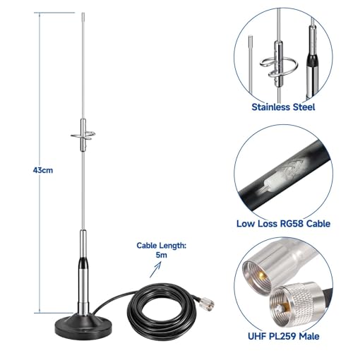 Antenne VHF UHF antirouille avec socle aimanté robuste pour communication mobile marine - 3