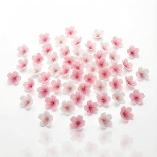 Hopzab 75 PCS Cherry Blossoms Cake Decorations Edible Rice Paper Cupcake Dessert Pink Floral Cakes Decor for Spring Bridal Engagement Anniversary Celebration Baby Shower Birthday Party