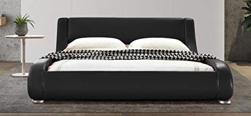 Greatime Modern Trending Waved Bed, Upholstered Faux Leather, Easy Assembly, Strong Wood Slats Support Platform Bed (Queen Size, Black Color) #TOP2