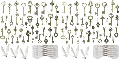 Sweieoni 40 Pezzi Chiavi Vintage fai da te Chiave Vintage Ciondoli Bronzo Antico Clés Volantes Clés Vintage con Ali di Libellula per Bricolage Decorazione