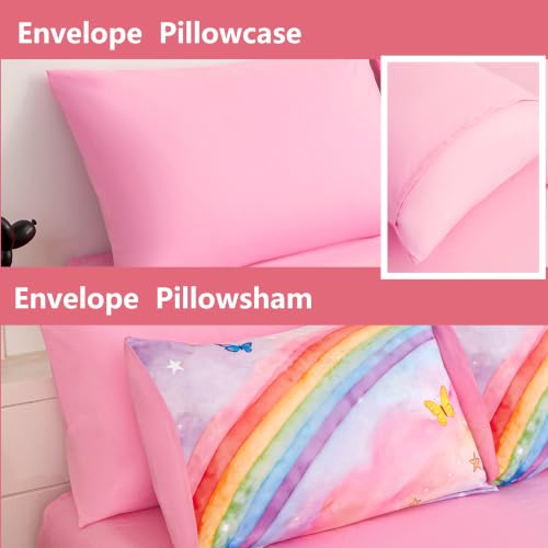 Image of Twin Comforter Set for Girls 5 Piece Pink Rainbow Bedding Set for Girls Super Soft Microfiber Bed Set Bed in a Bag with Comforter Sheets Pillowcase & Sham (5 Piece Twin Size)
