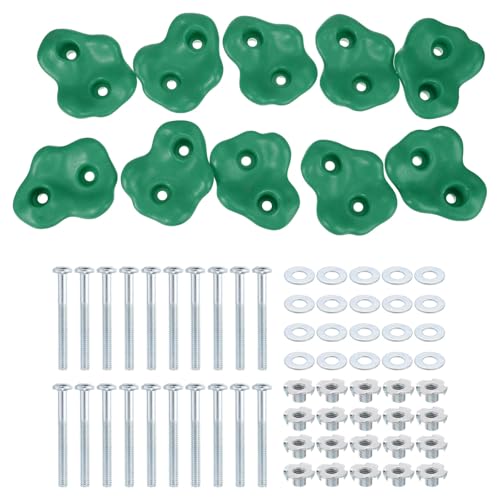 PATIKIL Rock Climbing Holds, 10 Pcs Large Climbing Rock Wall Grips Play Set Climber Attachments with Double Hole for Playground Accessory Indoor Outdoor Tree Training, Green-B