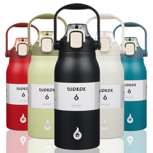 Image of BJPKPK 45oz Insulated Water Bottle with Straw Lid, Stainless Steel Bottle | One-Hand Straw Lid, BPA-Free Leakproof Large Water Bottle with Handle, Keeps Cold & Hot, Vacuum Insulation for Gym & Outdoor