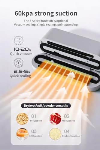 Mini Vacuum Sealer, 3 in 1 Cordless Handheld Vacuum Sealer for Dry/Moist Food Storage with 4 Snack Bags, Heat Sealer for Chip Bags, Inflation Pump for Balls/Swim Ring with 1 Needle/1 Nozzle (Grey)