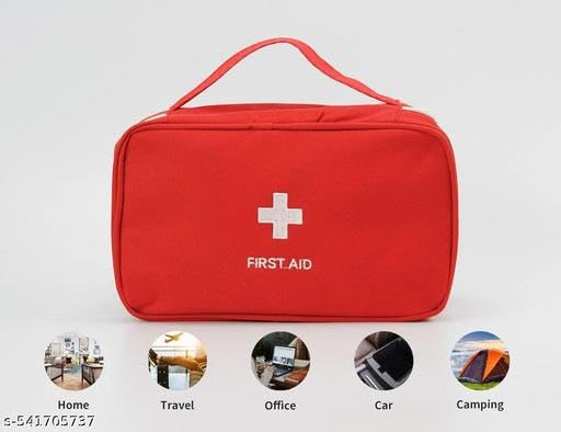 KENYS 1pcs Fabric Portable Empty First Aid Kit Bag, Travel Medicine Pouch, Small Medical Bag (Red colorr) 3