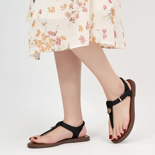 Image of Alicegana Womens Sandals Dressy Summer: Comfortable T-Strap Flat Thong Sandals Casual Flip Flops Shoes with Adjustable Ankle Buckle for Walking 2026