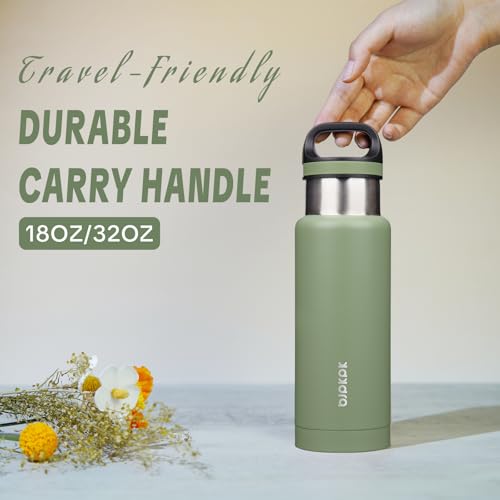 Image of BJPKPK Insulated Water Bottle 18OZ Stainless Steel Water Bottle with Handle Double Walls Vacuum Insulated BPA Free Flask, Forest Green