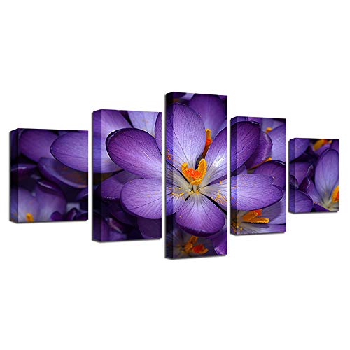 RFCKMIRZ 5 Piezas Cuadros Cocina L (100X55Cm) Lienzo Decorativo Para Pared Flor Purpura Laminas Para Cuadros Modernos Decoracion Cocina Poster