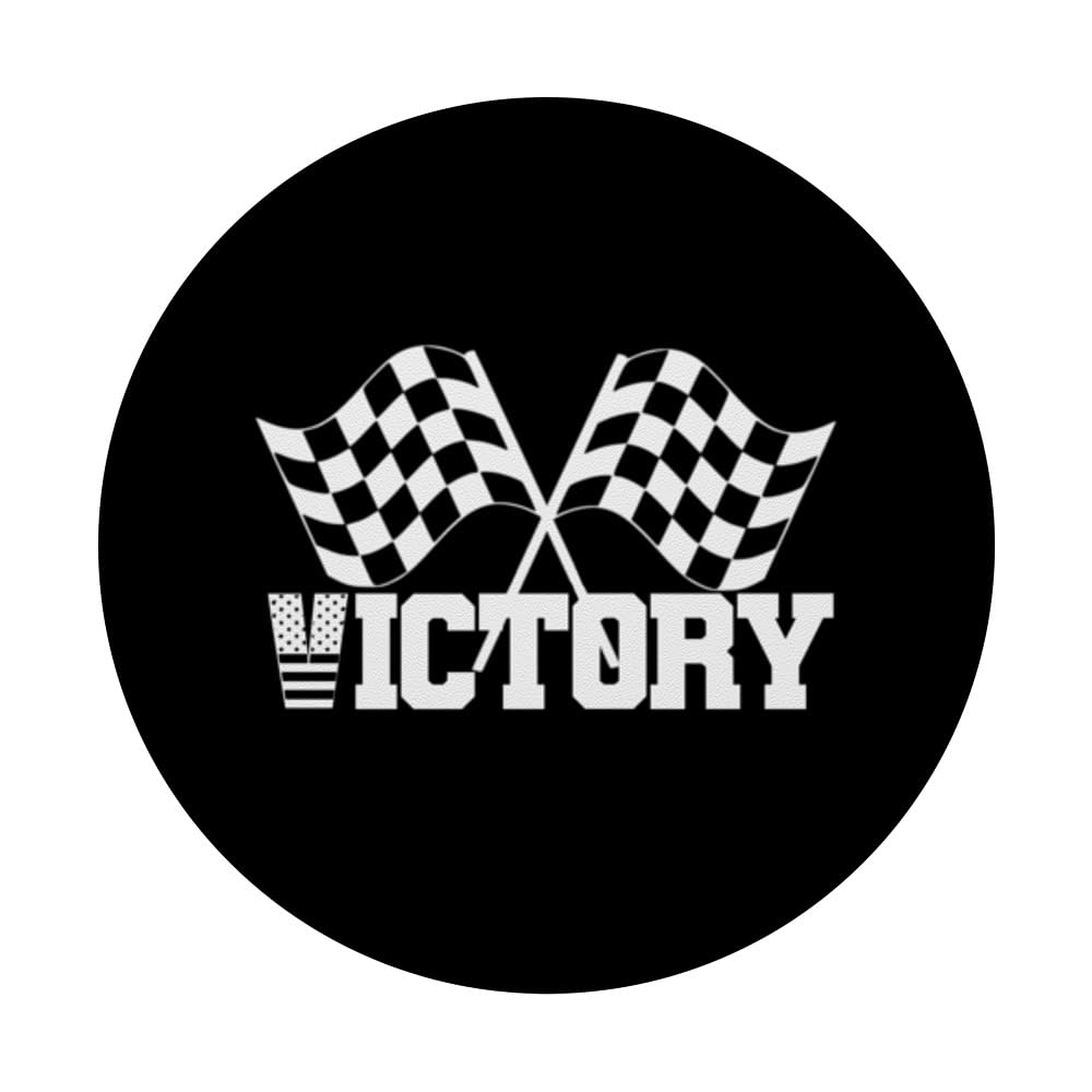 Checkered VICTORY White Pit Crew Car Racing Flag PopSockets Swappable PopGrip, Black - Image 3