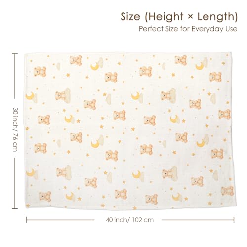 Image of SANDJEST Brown Bear Minky Muslin & Dotted Blanket 30x40 in Gift for Holiday, Gender Reveal Party, Hospital Visit, Baptism