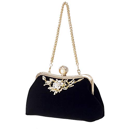 Pour Femme Perle Sac À Main Vintage Sac De Soirée En De Cristal Fête De Mariage Pochette De Mariée Sac À Main (Noir) Cover
