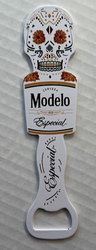 Modelo Especial Beer Bottle Opener, Day ofthe Dead Sugar Skull Design, Metal Bar Tool Cool Unique funny Mexican bottle opener Man cave decor accessories must haves for Barbecue BBQ parties