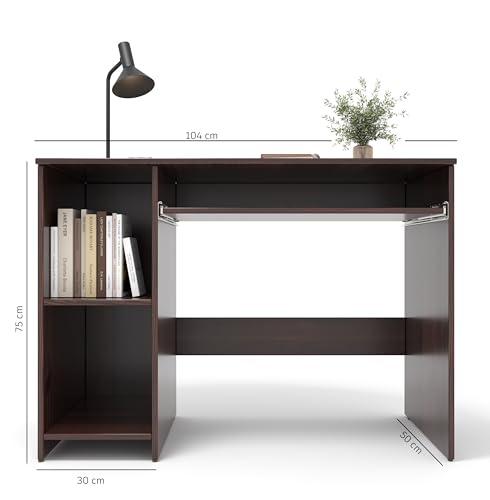 Image of 104x50x75CM Engineered Wood Study Table with Keyboard Tray & 2 Open Storage Shelves for Home, Office | Scratch & Moisture Proof Computer, Laptop Table | 1 Year Warranty- Golden Oak