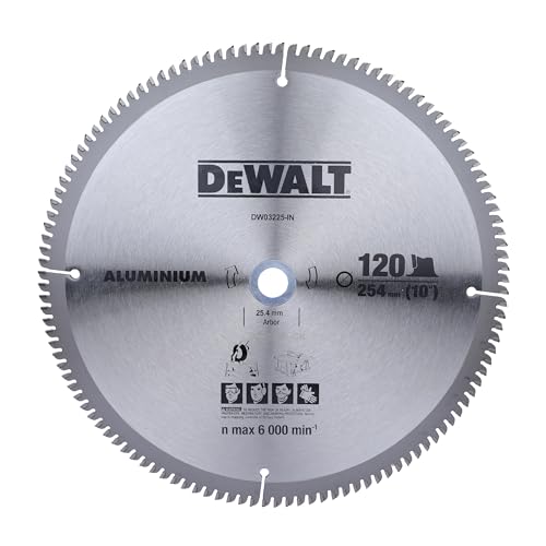 DEWALT DW03225 10" 120T 6000 RPM 254 mm High Performance Circular Aluminium Saw Blade Ideal for Industrial & Professional Applications, GREY & BLACK