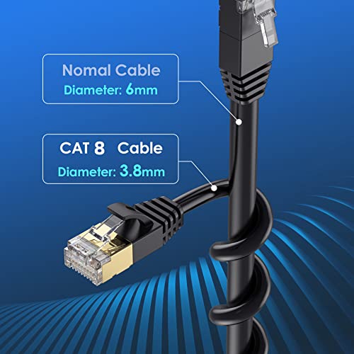 Image of CAT8 Crystal head Gold-plated Slim Flexible high-speed CAT 8 network cable, 10 Gigabit 90 degrees angled bent, 50cm, Black (UP-DOWN)