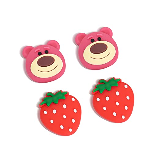 DLseego Thumb Grip Caps Compatible with Switch & Switch Lite & Switch OLED, Soft Silicone Thumb Grips Cute 3D Analog Stick- Dirty Bear and Strawberry
