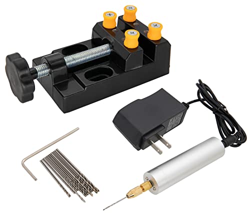Mini Electric Drill For Jewelry Pearls Resin Aluminum Portable Handheld Drill(0.7-1.2mm),Mini Handheld Electric Drill With Mini Drill Press Vise Clamp, 15pcs Drill Bits, 2A Power Supply