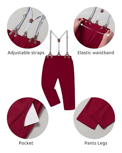 Image of DISAUR Boys Dress Clothes Wedding Ring Bearer Outfit Boy Formal Suits Dress Shirt with Bow Tie +Suspender Pants Set