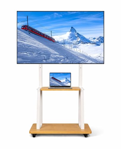 BEETEC Mobile TV Stand with Wheels for Most 32-80 Inch Screens, Load Capacity 50kg, Height Adjustable TV Cart, VESA 600x400mm, Floor Stand with Shelf for Home & Office, White | TF-FS1717W