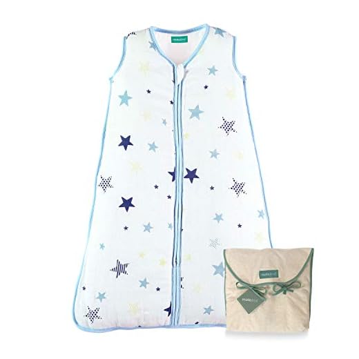 molis&co. Gigoteuse pour bébé. 2.5 TOG. Idéal pour Les Demi-Saisons et l'hiver. 18 à 36 Mois. Très Douce et Chaud. Imprimé étoiles Unisexe dans des Tons Bleu et Beige. Mousseline Premium