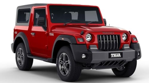 Image of MAKET Mahindra Thar 4x4 Toy Car - 1:32 Scale Die-Cast Metal SUV Model | Collectible Jeep Toy with Pull Back Action, Openable Doors & Rubber Tyres | Kids & Car Lovers (Red)
