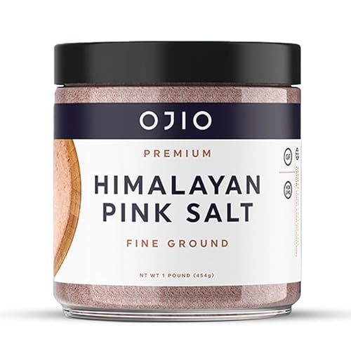 Ojio Himalayan Pink Fine Grain Salt, No Anti-Caking Agents, Pure Culinary Grade - Kosher, Nutrient and Mineral Dense, 1 Pound