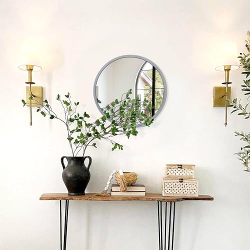 JJUUYOU Wall Round Mirror Wall Mounted Circle Mirror Hanging Round Mirrors Gray Metal Framed Mirrors for Bathroom Vanity Bedroom Home Decor - Image 3