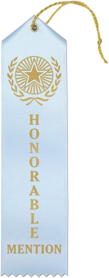 RibbonsNow Honorable Mention Award Ribbons - 25 Light Blue Ribbons with Card & String