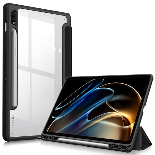 FINTIE Custodia per Samsung Galaxy Tab S8 11'' 2022 / Tab S7 11'' 2020 con S Pen Holder, Antiurto Sottile Case Posteriore Trasparente Cover con Bordo in TPU Morbido, Auto Sonno/Sveglia, Nero