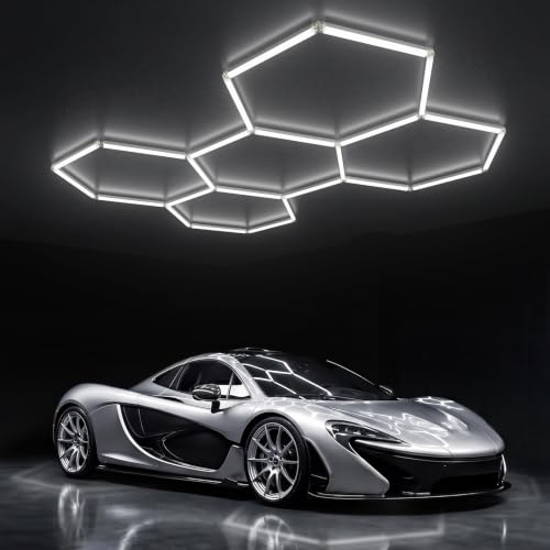 Gneng Hexagon Garage Lights, 6500K Ultra Bright LED Hexagon Lights, 156W 17280LM; Honeycomb Light for Garage, Barber, Workshop, Basement,Gym Lighting (5 Grids White Hex Light) - image 1