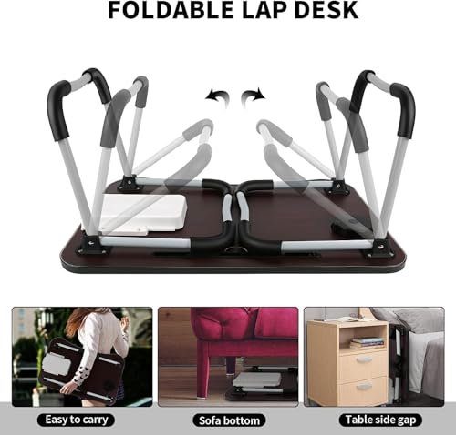 Image of TEKCOOL Study Table Foldable Wooden Laptop Bed Tray Table, Multifunction Lap Tablet Desk with Cup Holder, Perfect for Eating Breakfast, Reading Book, Working, Watching Movie On Bed'