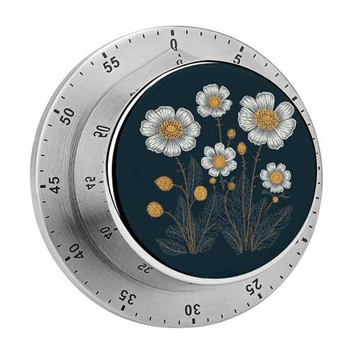 Minuteur magnétique de 60 Minutes avec Alarme, imprimé sur Trois Fleurs Blanches (Format PNG),...