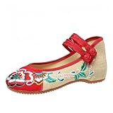 FQLGJMY Mujeres Chinos Bordados Planos asiáticos Tradicionales Mary Jane Brida Ballet Zapatos de Yoga con botón de Rana Suela de Goma