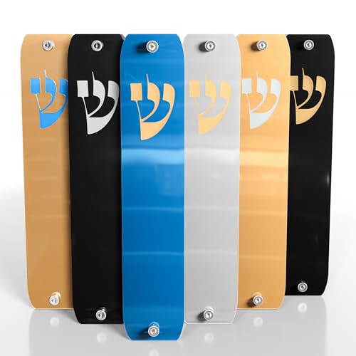 TYLDUM Mezuzah for Door Mezuzah Case Clear, Handmade Jewish Door Mezuzah Without Scroll Kosher, Judaica Gifts, Yisrael Gifts, Made in Canada by Jewish Artisan (Sky Blue with Gold)