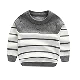 Peecabe Toddler Baby Cable Knit Sweater for Boys Long Sleeve Crewneck Striped Cotton Pullover Sweatshirt Fall Winter 1-5T (3T, Gray)