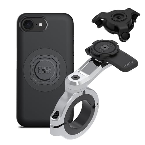 Image of Quad Lock Motorcycle Handlebar Phone Mount PRO Chrome - Large with Vibration Dampener and MAG Phone Case for iPhone 17e /16e