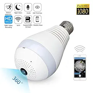 MANYACEM 360 Degree Smart WiFi Wireless Light Bulb Security Camera Spy Hidden Panoramic Security Bulb Camera Indoor (Bulb Camera HD)