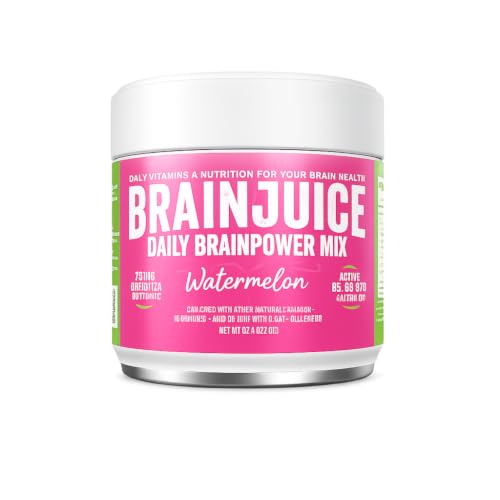 Image of BrainJuice Nootropics Brain Support Supplement, Gluten Free Powder for Energy and Focus, Drink Mix with L Theanine, Alpha GPC, Vitamin B, Organic Green Tea Extract Caffeine, Watermelon, 15 Servings