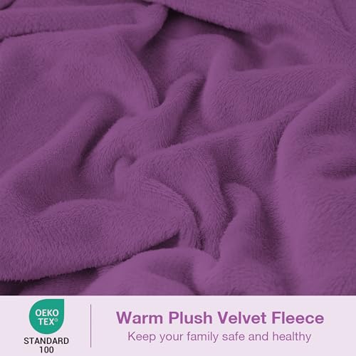 Image of Viviland Plush Microfleece King Bed Sheet Set, Purple | Soft Flannel-like Fleece, 100% Polyester, Fluffy Velvety Feel, 200GSM, 15 inch Deep Pocket, Warm Winter Gift & Decor