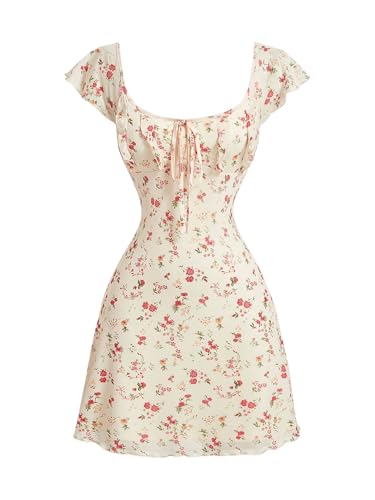 SOLY HUX Women's Vintage Floral Dress Summer Cap Sleeve Mini Dresses Going  Out Beach Short Dress Apricot Floral X-Small at Amazon Women's Clothing  store