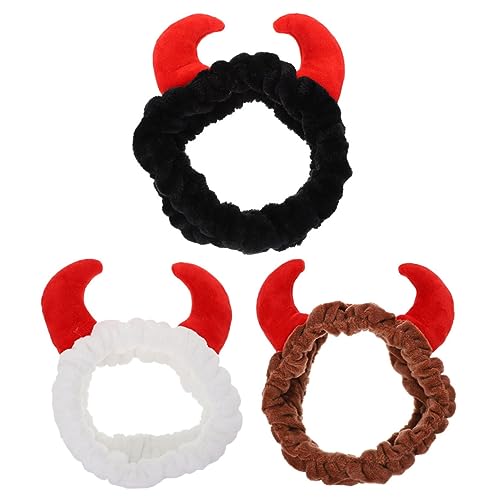 HONITANO 3個シャワー用ヘッドバンド メイク用ヘアドレス 洗顔 スキンケア 化粧品整理 再利用可能なヘアバンド 牛角型デザイン スパ お風呂 顔洗い 時の髪止め